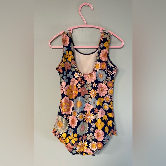 H&M Girl One Piece Navy Swimsuit with Floral Print, Girl Size 4-6,girl swimsuit - Picture 2 of 6